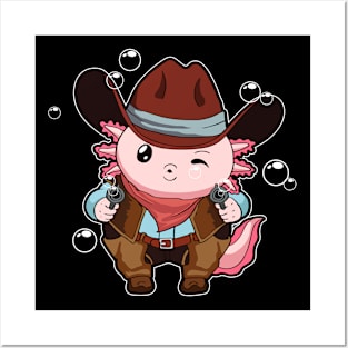 Kawaii Axolotl Pun Funny Cowboy Gift Posters and Art